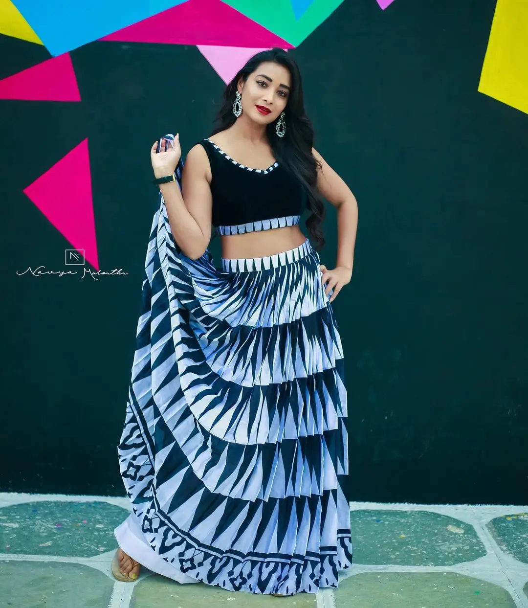 Maa TV Actress Bhanu Sri Wearing Black Lehenga Choli